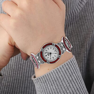 Eon 1962 Sponge Coral Swiss Movement Watch in Sterling Silver (26mm) (7.50 in)