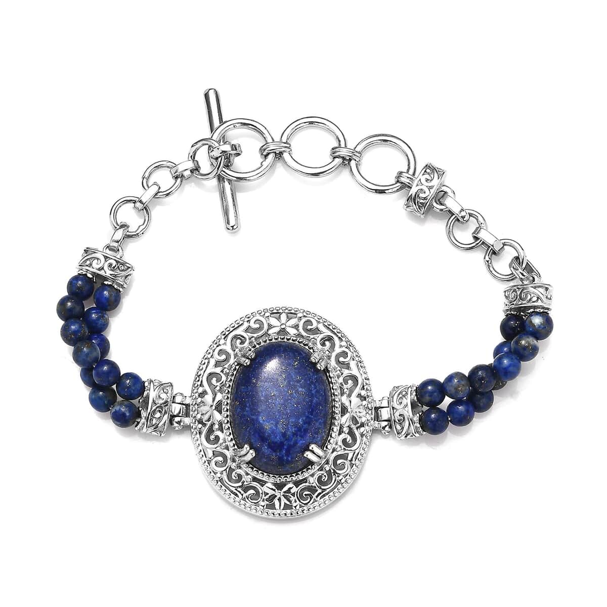 Karis Lapis Lazuli Toggle Clasp Bracelet in Platinum Bond & Stainless Steel (6.50 In) 26.65 ctw image number 0