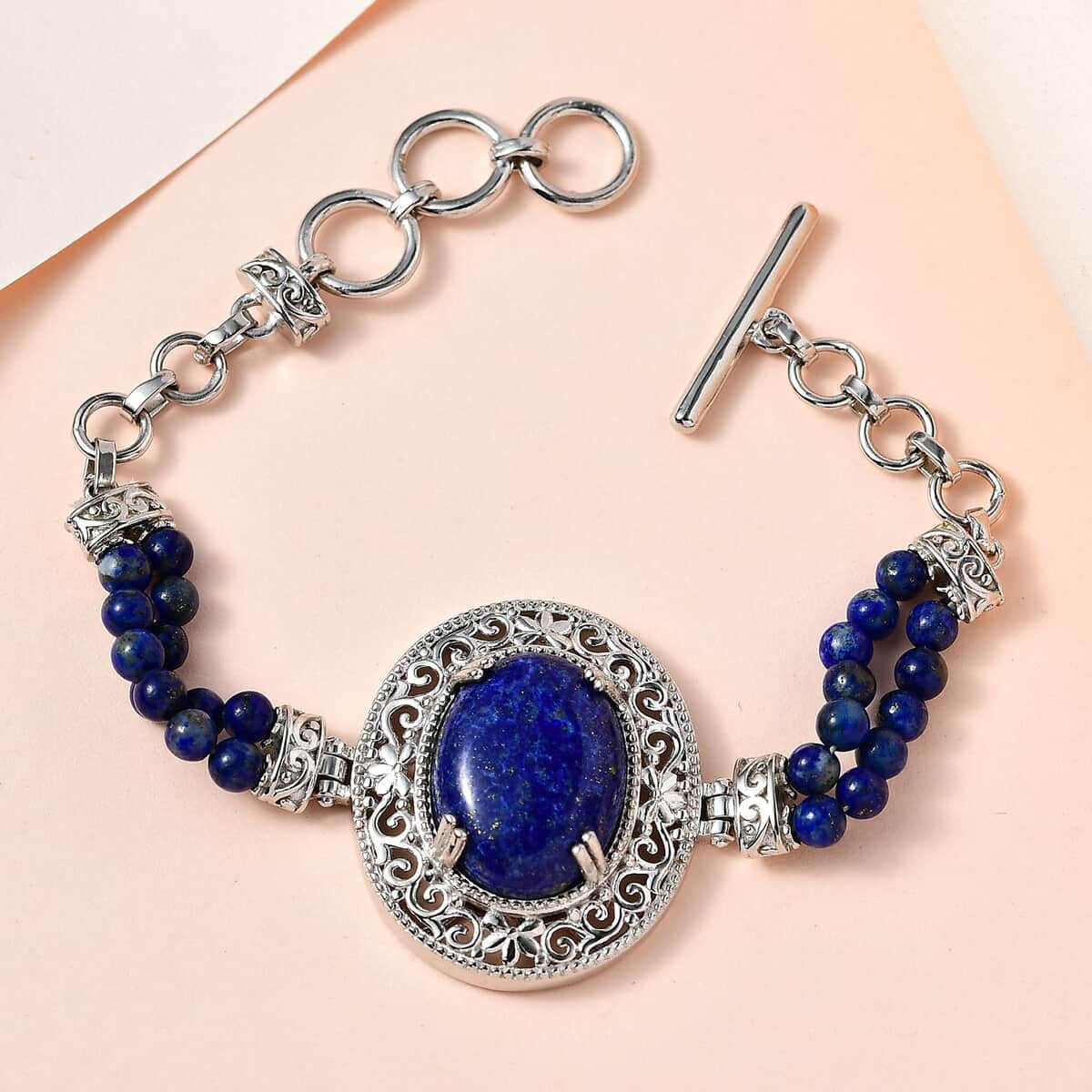 Karis Lapis Lazuli Toggle Clasp Bracelet in Platinum Bond & Stainless Steel (6.50 In) 26.65 ctw image number 1