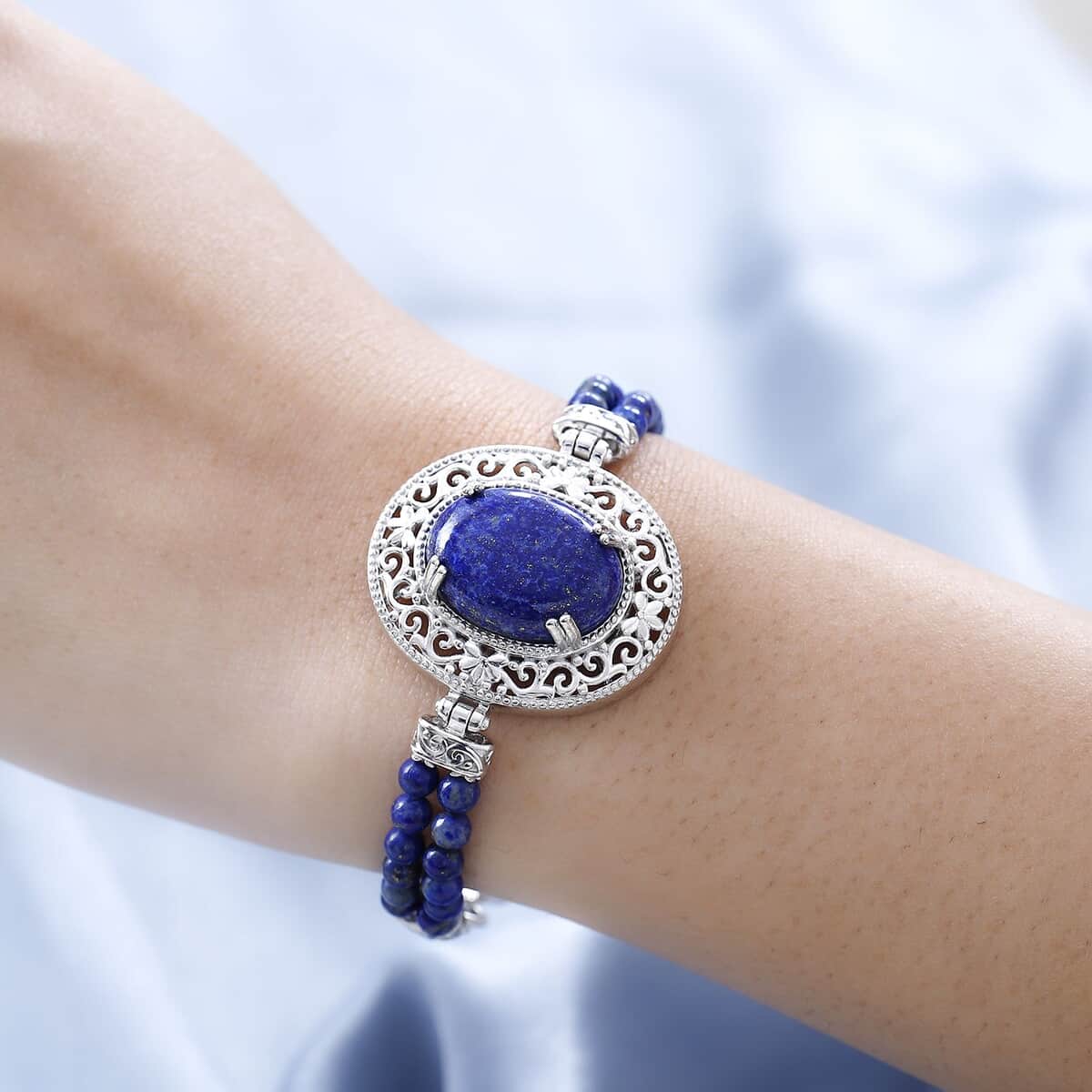 Karis Lapis Lazuli Toggle Clasp Bracelet in Platinum Bond & Stainless Steel (6.50 In) 26.65 ctw image number 2