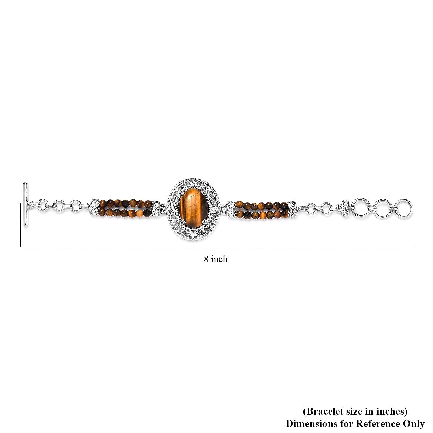 Karis Tiger's Eye 26.00 ctw Toggle Clasp Bracelet in Platinum Bond & Stainless Steel (6.50 In) with Extender