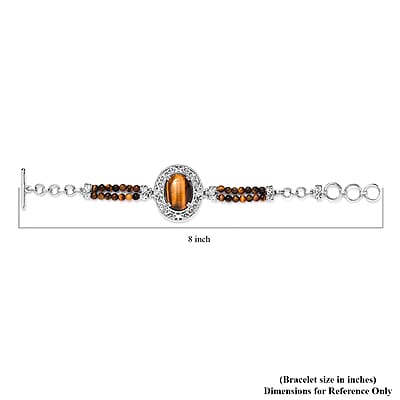 Karis Tiger's Eye 26.00 ctw Toggle Clasp Bracelet in Platinum Bond & Stainless Steel (6.50 In) with Extender