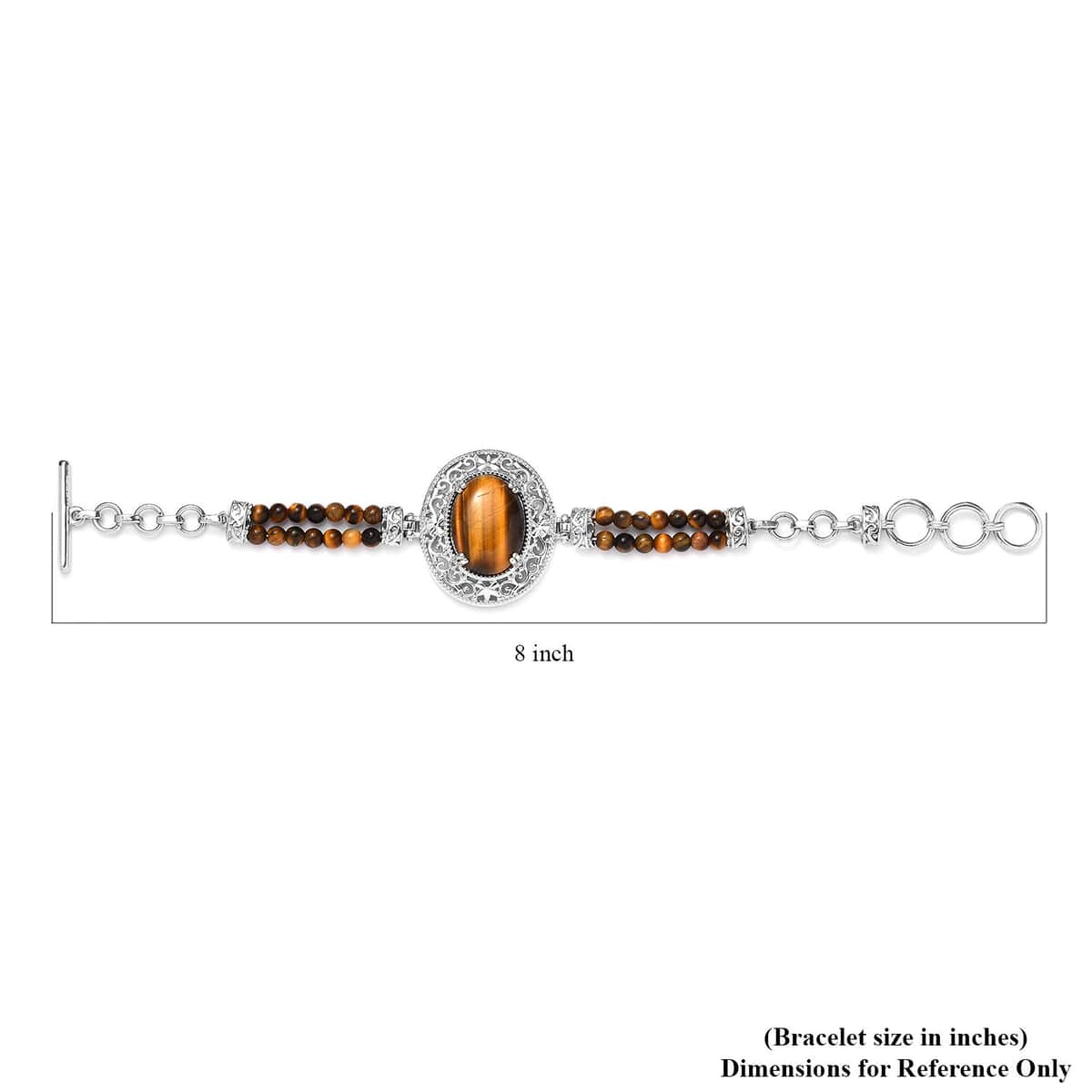 Karis Tiger's Eye Toggle Clasp Bracelet in Platinum Bond & Stainless Steel (6.50 In) with Extender 26.00 ctw image number 4