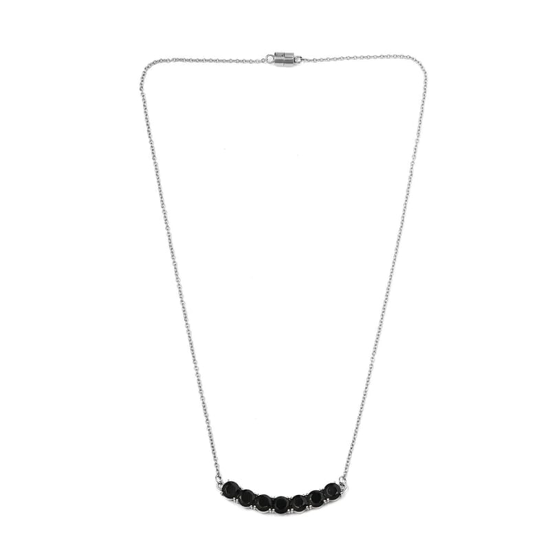 Thai Black Spinel 7.30 ctw Necklace in Stainless Steel 18 Inches, Tarnish-Free, Waterproof, Sweat Proof Jewelry