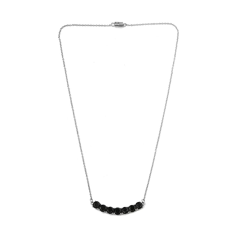 Thai Black Spinel 7.30 ctw Necklace in Stainless Steel 18 Inches, Tarnish-Free, Waterproof, Sweat Proof Jewelry