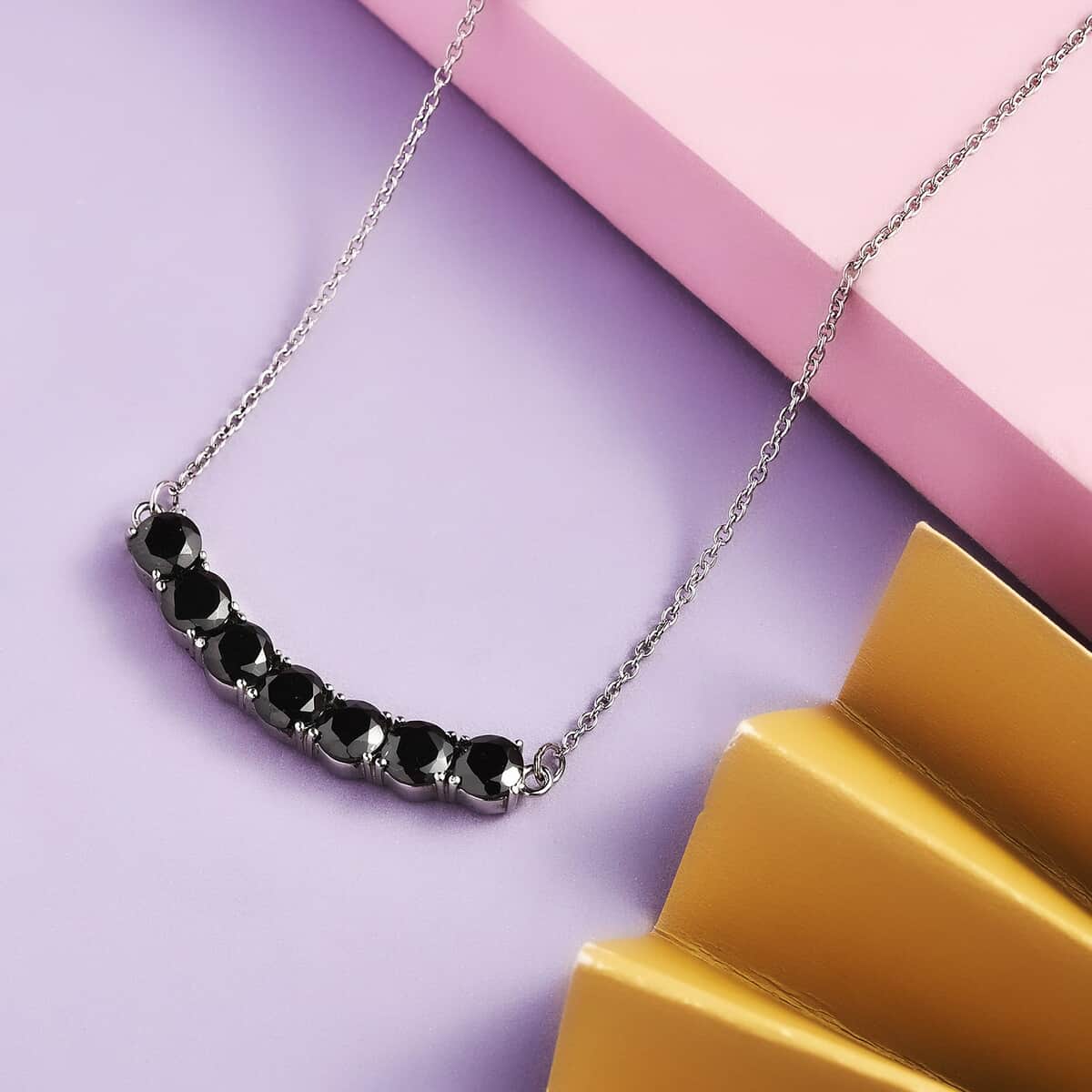 Thai Black Spinel 7.30 ctw Necklace in Stainless Steel 18 Inches, Tarnish-Free, Waterproof, Sweat Proof Jewelry image number 1