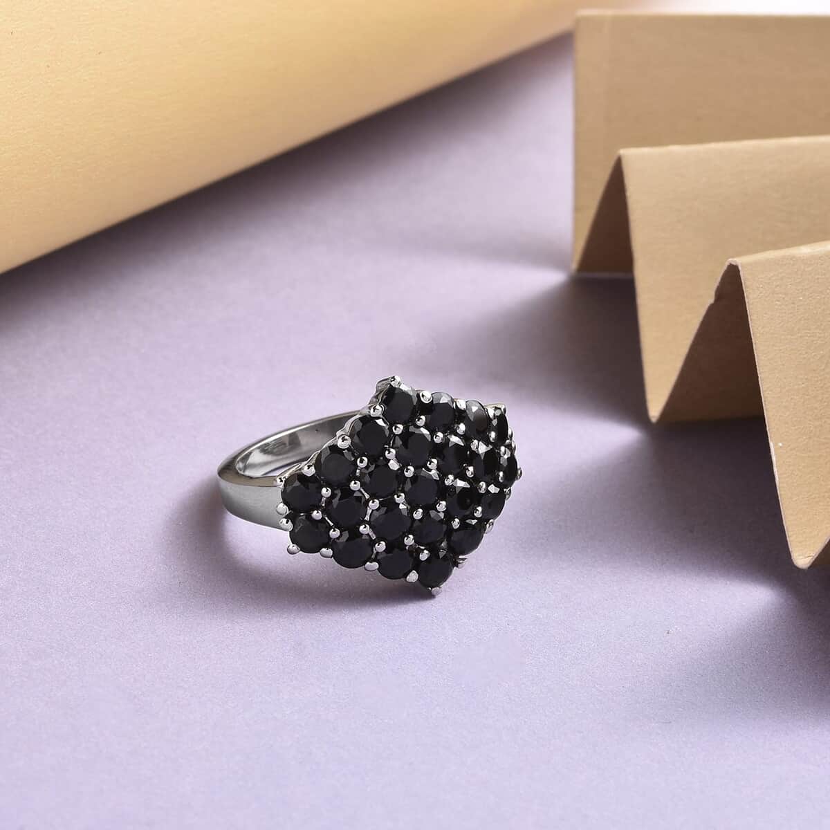 Natural Thai Black Spinel Ring in Stainless Steel 3.25 ctw image number 1