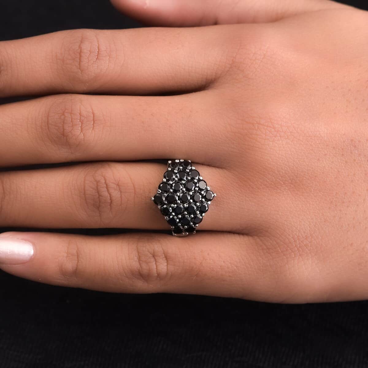 Natural Thai Black Spinel Ring in Stainless Steel 3.25 ctw image number 2