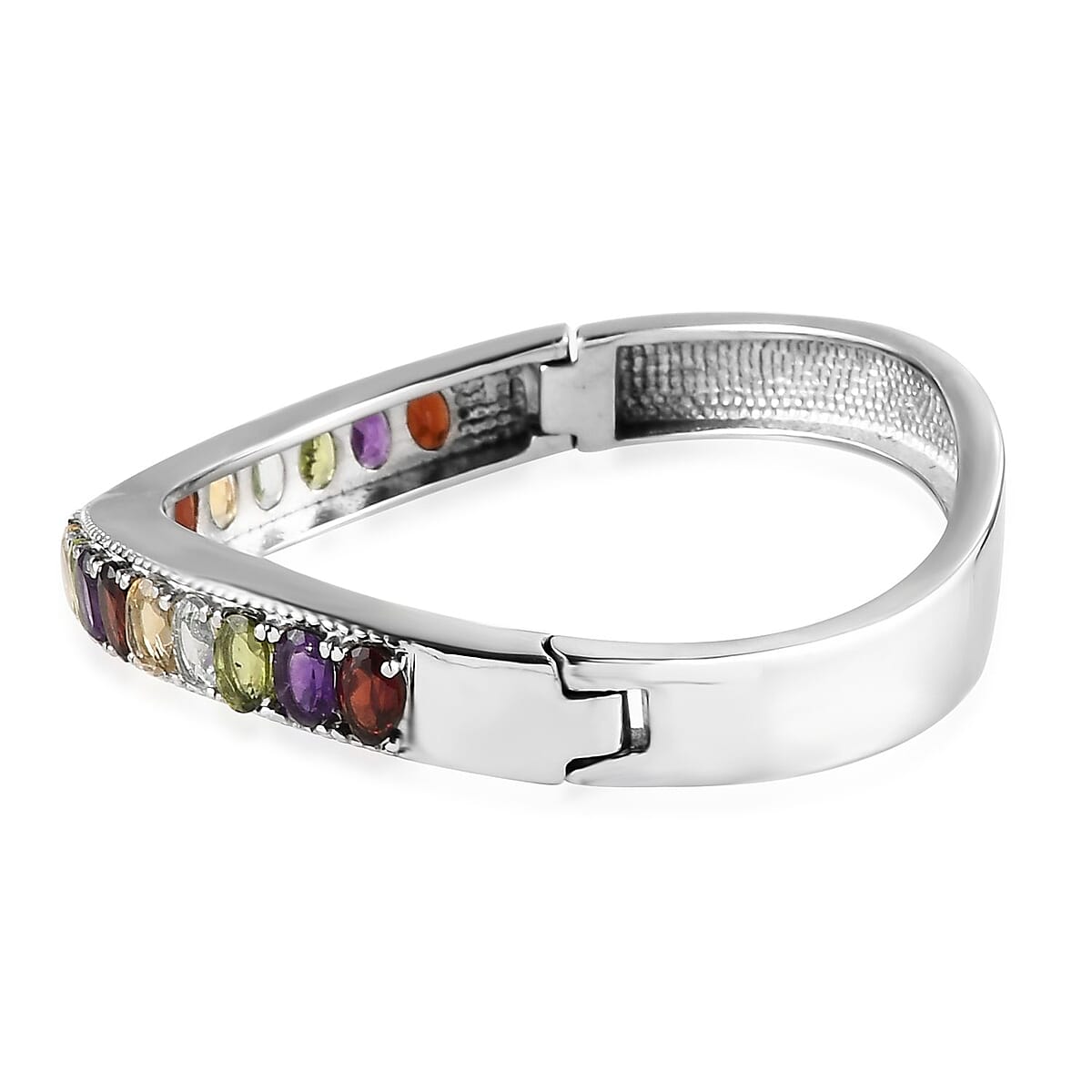 Multi Gemstone Bangle Bracelet in Stainless Steel (6.50 In) 9.65 ctw image number 3