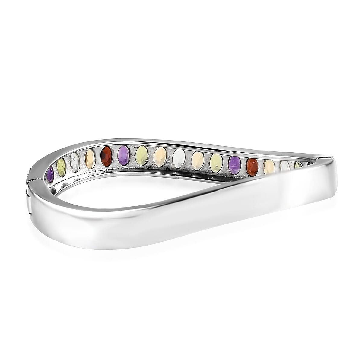 Multi Gemstone Bangle Bracelet in Stainless Steel (6.50 In) 9.65 ctw image number 4