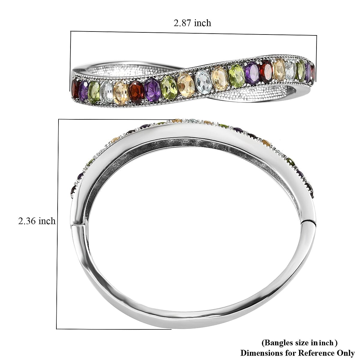 Multi Gemstone Bangle Bracelet in Stainless Steel (6.50 In) 9.65 ctw image number 5