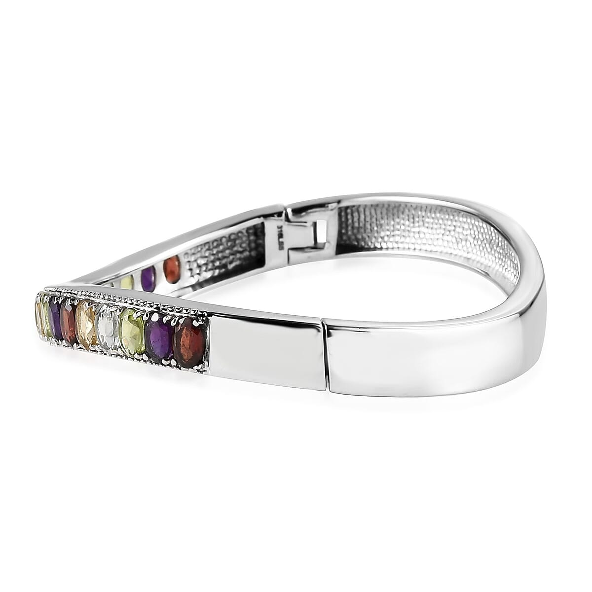 Multi Gemstone Bangle Bracelet in Stainless Steel (7.25 In) 9.65 ctw image number 3