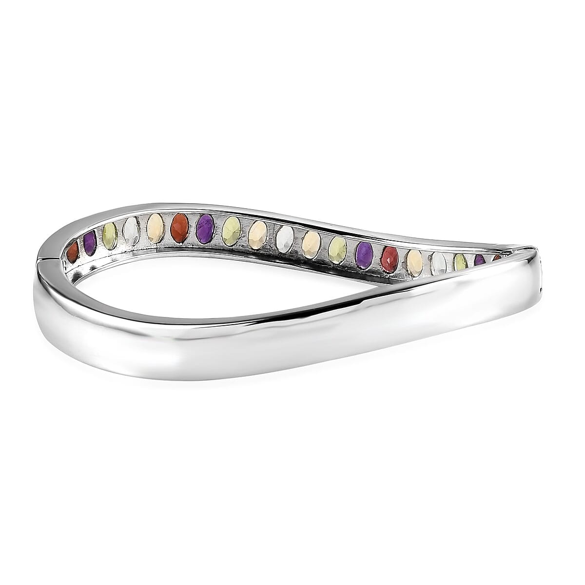 Multi Gemstone Bangle Bracelet in Stainless Steel (7.25 In) 9.65 ctw image number 4