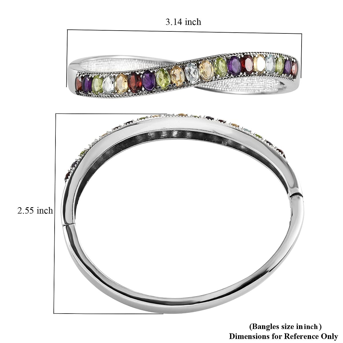 Multi Gemstone Bangle Bracelet in Stainless Steel (7.25 In) 9.65 ctw image number 5