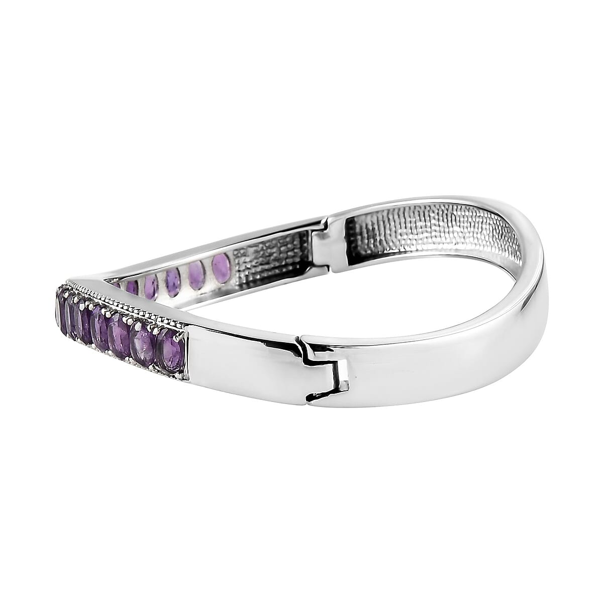 Amethyst Bangle Bracelet in Stainless Steel (7.25 In) 8.50 ctw image number 3