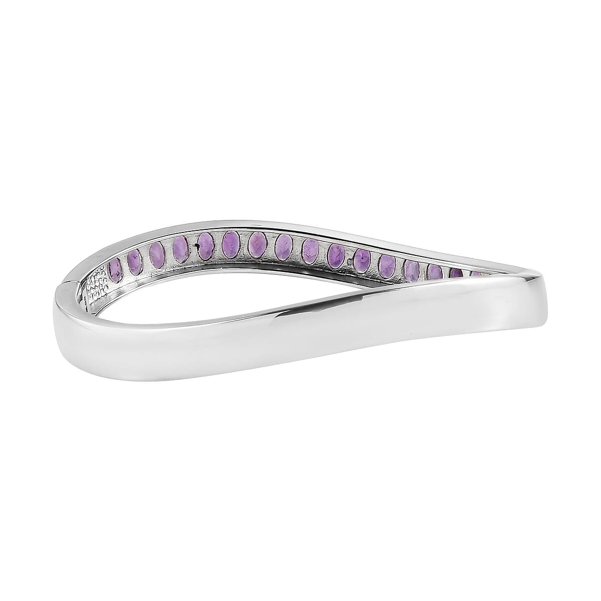 Amethyst Bangle Bracelet in Stainless Steel (7.25 In) 8.50 ctw image number 4