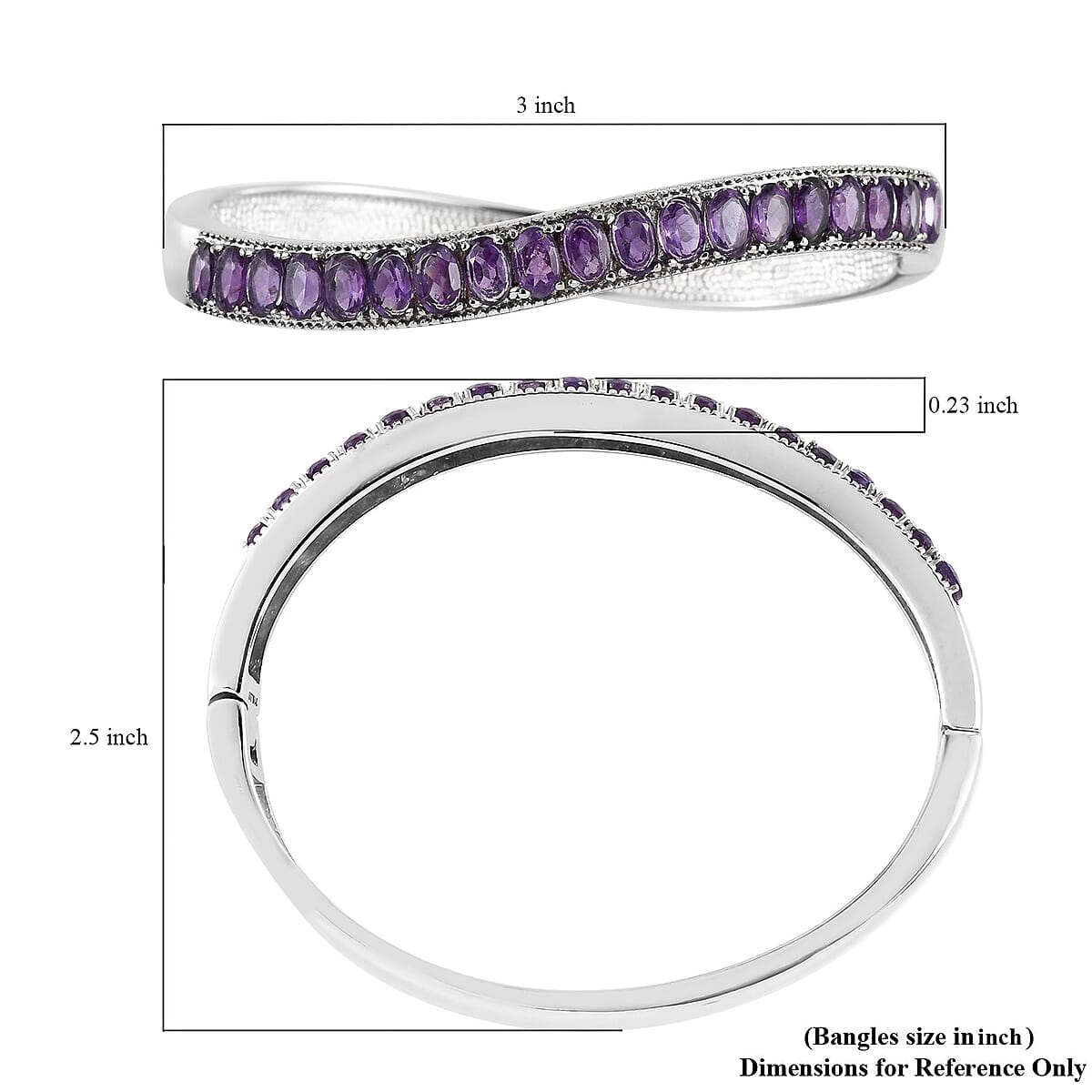 Amethyst Bangle Bracelet in Stainless Steel (7.25 In) 8.50 ctw image number 5