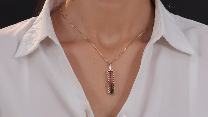 Luxoro 10K Yellow Gold Premium Watermelon Tourmaline Pendant 10.90 ctw