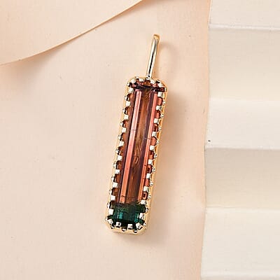 Luxoro 10K Yellow Gold Premium Watermelon Tourmaline Pendant 10.90 ctw