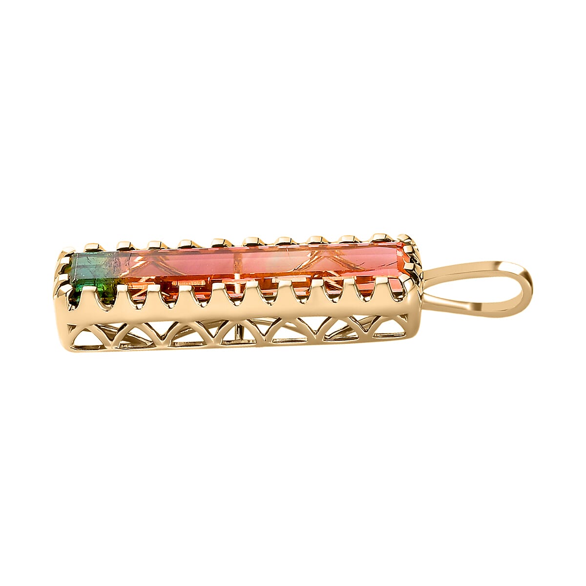 Luxoro 10K Yellow Gold Premium Watermelon Tourmaline Pendant 10.90 ctw