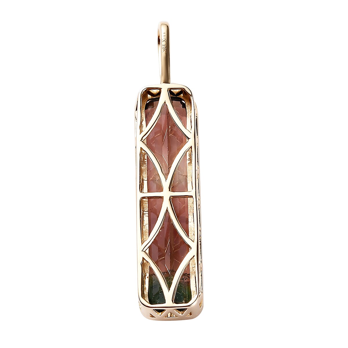 Luxoro 10K Yellow Gold Premium Watermelon Tourmaline Pendant 10.90 ctw