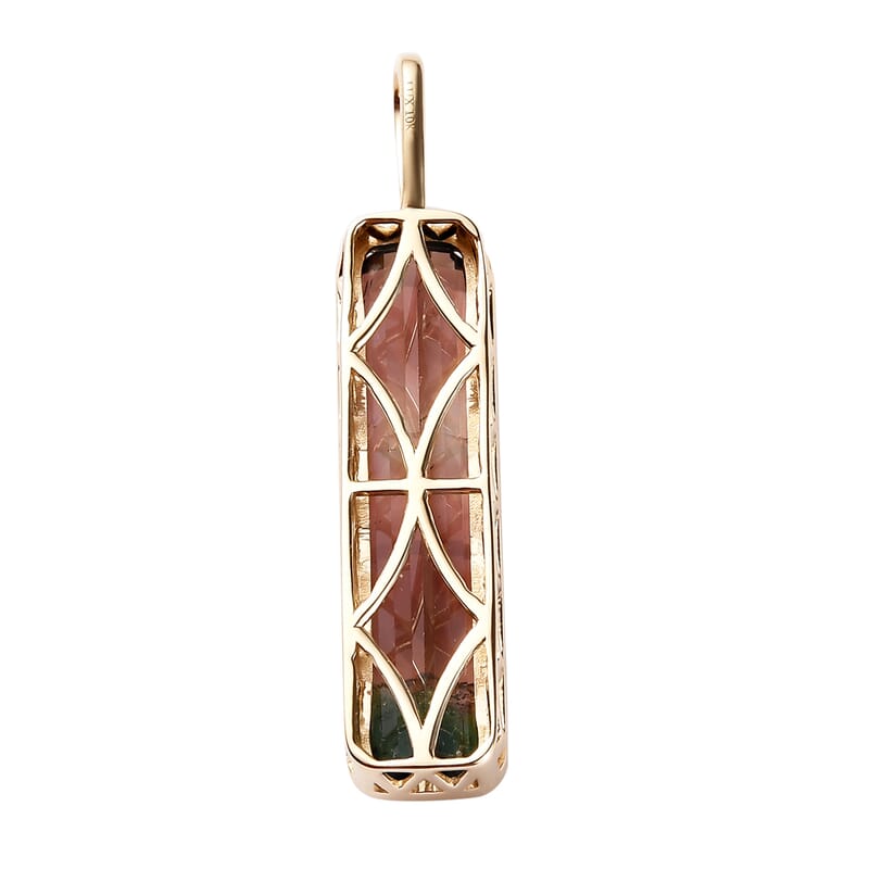 Luxoro 10K Yellow Gold Premium Watermelon Tourmaline Pendant 10.90 ctw
