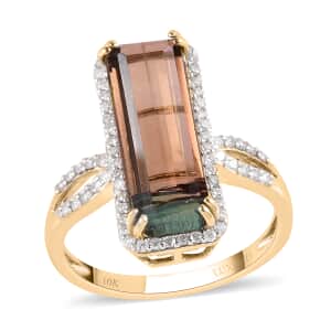 LUXORO 10K Yellow Gold Premium Watermelon Tourmaline and G-H I3 Diamond Ring 3 Grams 6.15 ctw