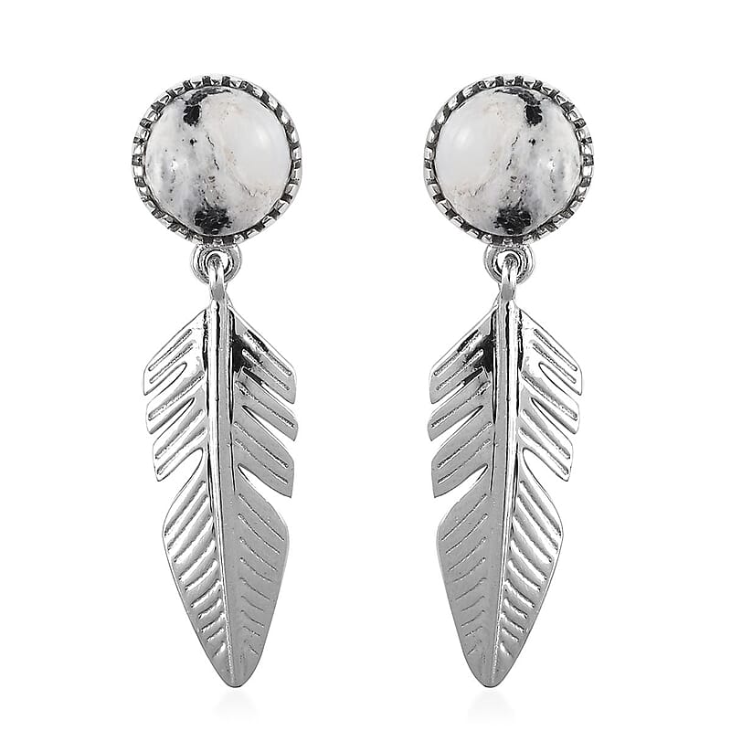 White Buffalo Feather Earrings in Platinum Over Sterling Silver 3.65 ctw