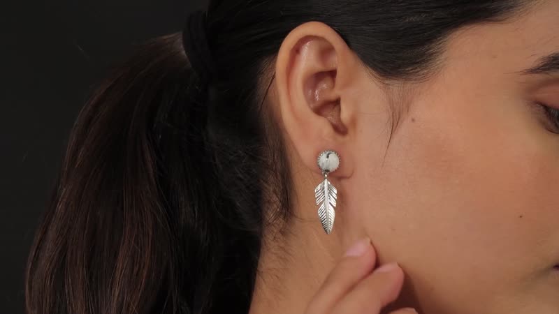 White Buffalo Feather Earrings in Platinum Over Sterling Silver 3.65 ctw
