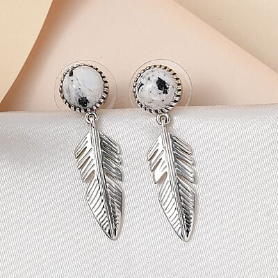 White Buffalo Feather Earrings in Platinum Over Sterling Silver 3.65 ctw