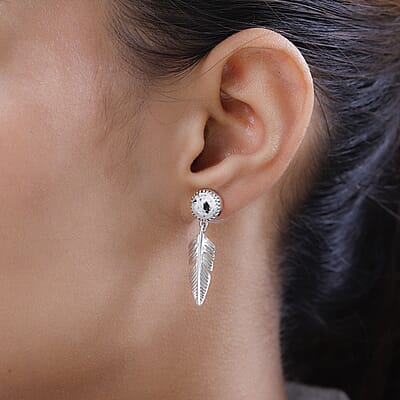 White Buffalo Feather Earrings in Platinum Over Sterling Silver 3.65 ctw
