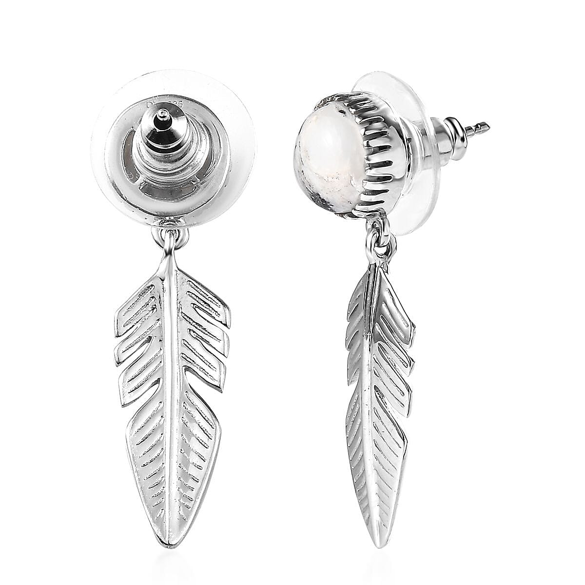 White Buffalo Feather Earrings in Platinum Over Sterling Silver 3.65 ctw