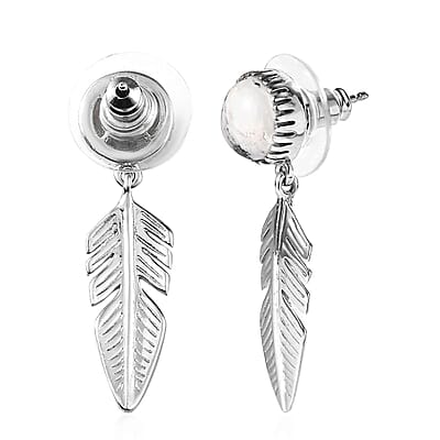 White Buffalo Feather Earrings in Platinum Over Sterling Silver 3.65 ctw
