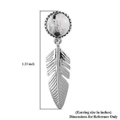 White Buffalo Feather Earrings in Platinum Over Sterling Silver 3.65 ctw