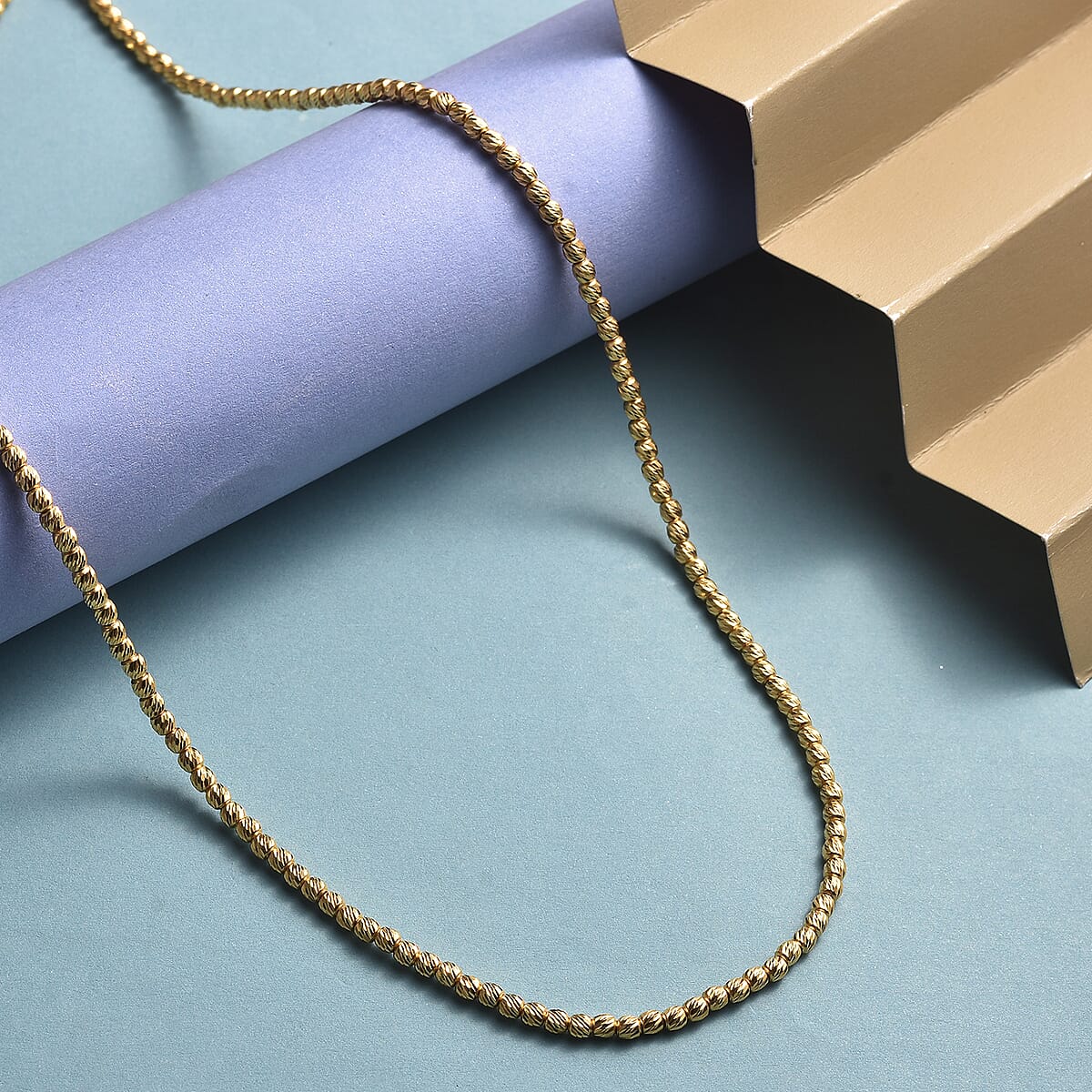 18K Yellow Gold Diamond-Cut Beaded Necklace 20 Inches 16.60 Grams image number 1