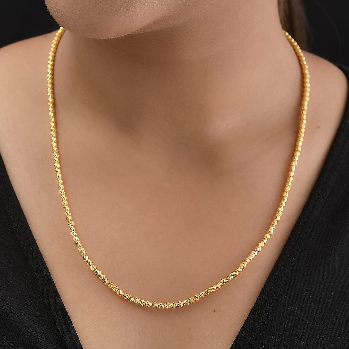 18K Yellow Gold Diamond-Cut Beaded Necklace 20 Inches 16.60 Grams image number 2