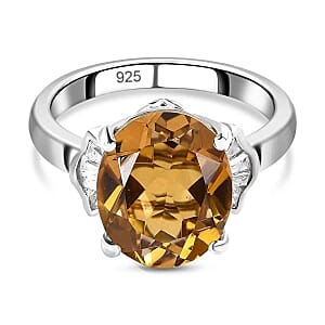 Champagne Quartz and Multi Gemstone 5.14 ctw Ring in Platinum Over Sterling Silver (Size 10)