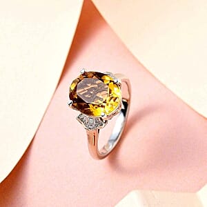 Champagne Quartz and Multi Gemstone 5.14 ctw Ring in Platinum Over Sterling Silver (Size 10)