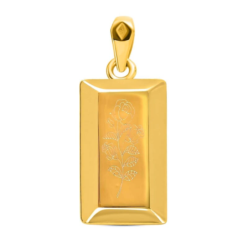 18K Yellow Gold Flower Bar Pendant without Chain 1.40 Grams
