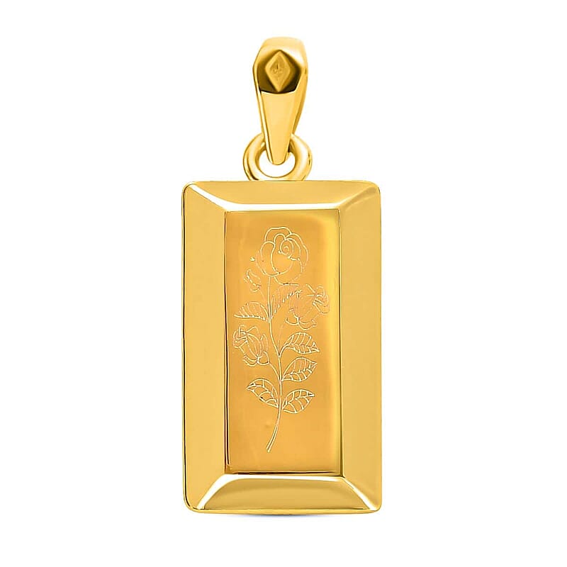 18K Yellow Gold Flower Bar Pendant without Chain 1.40 Grams