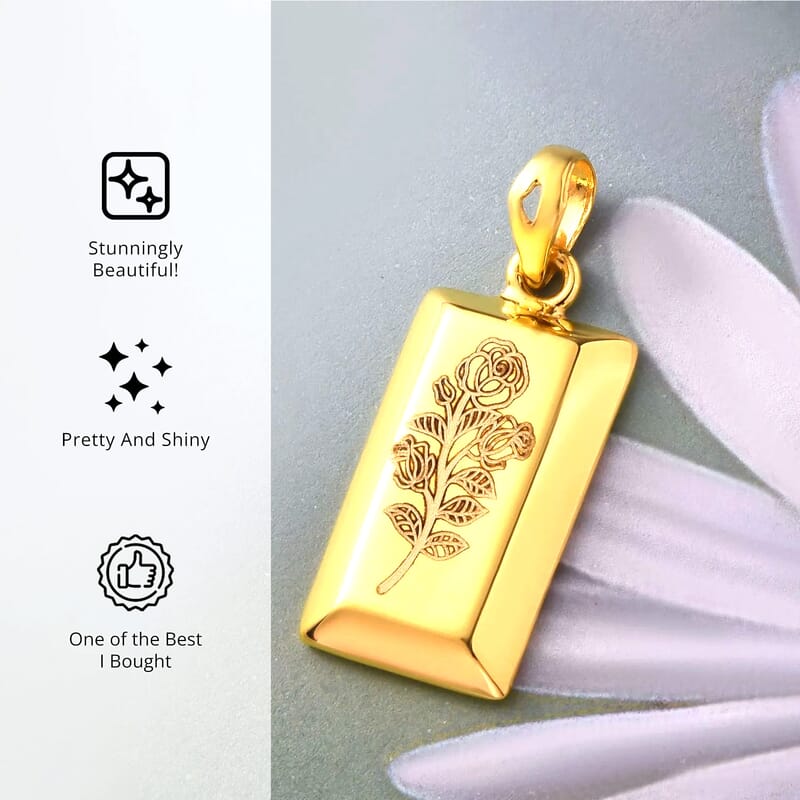 18K Yellow Gold Flower Bar Pendant without Chain 1.40 Grams