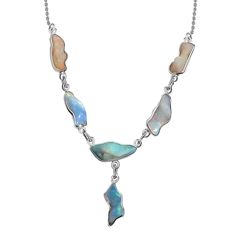 Premium Ethiopian Opal Necklace in Platinum Over Sterling Silver, Handmade Jewelry, Welo Opal Jewelry (18 Inches) 13.25 ctw