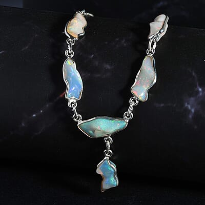 Premium Ethiopian Opal Necklace in Platinum Over Sterling Silver, Handmade Jewelry, Welo Opal Jewelry (18 Inches) 13.25 ctw