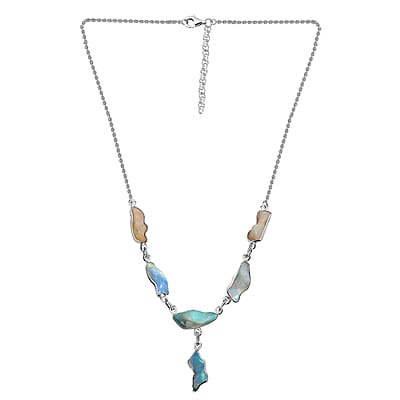 Premium Ethiopian Opal Necklace in Platinum Over Sterling Silver, Handmade Jewelry, Welo Opal Jewelry (18 Inches) 13.25 ctw