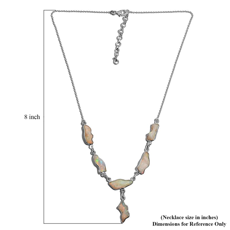 Premium Ethiopian Opal Necklace in Platinum Over Sterling Silver, Handmade Jewelry, Welo Opal Jewelry (18 Inches) 13.25 ctw