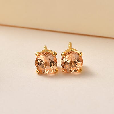 Ceylon Imperial Garnet Solitaire Stud Earrings in Vermeil Yellow Gold Over Sterling Silver 2.10 ctw