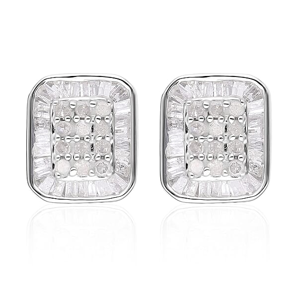 Diamond Stud Earrings in Platinum Over Sterling Silver 0.50 ctw