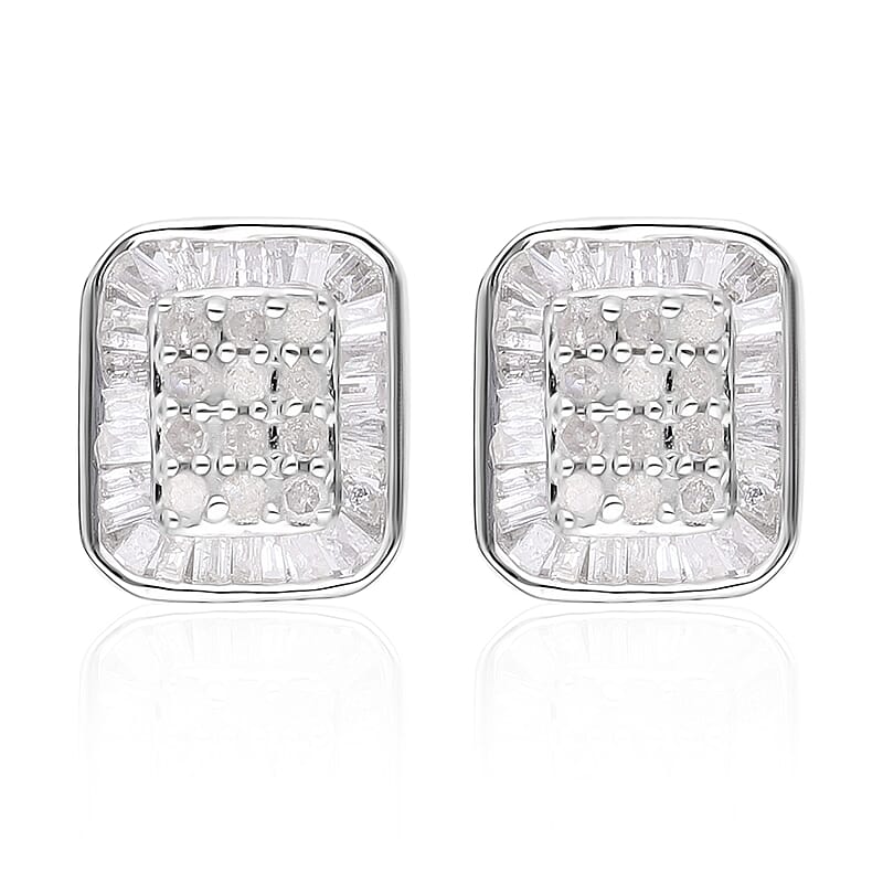 Diamond Stud Earrings in Platinum Over Sterling Silver 0.50 ctw