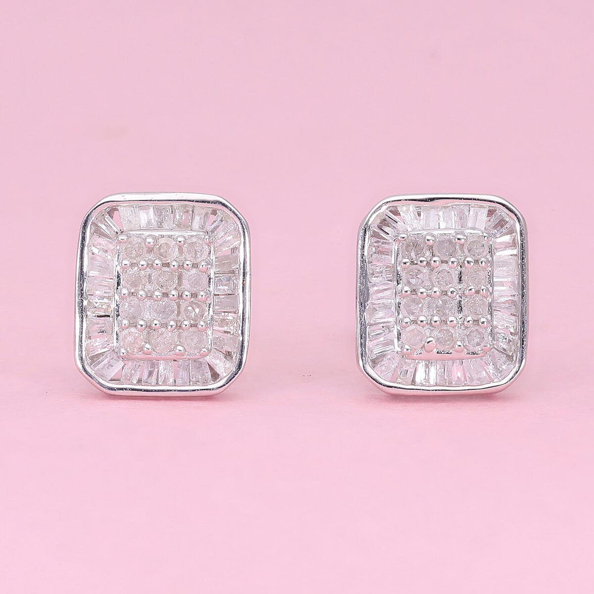 16th Oct TLV Diamond Stud Earrings in Platinum Over Sterling Silver 0.50 ctw image number 1