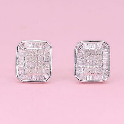 Diamond Stud Earrings in Platinum Over Sterling Silver 0.50 ctw